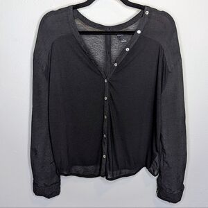 Small Black Button Down Sheer Cardigan Dolman Long Sleeve Top